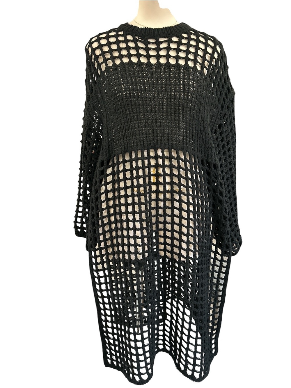 Kate Hewko crochet knit layering midi sweater dress black Large